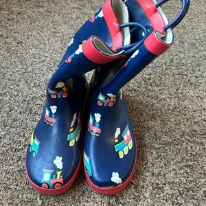 Kids Train Print Rain Boots - Blue and Red